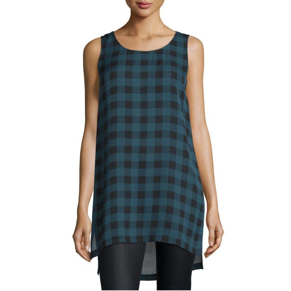 Eileen Fisher Sleeveless Buffalo Check Silk Tunic